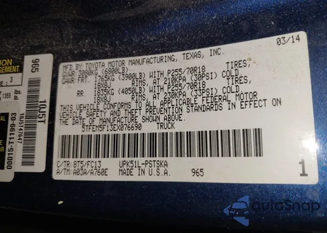 2014 Toyota Tundra Sr5 4.6L V8 from USA, damaged, VIN 5TFEM5F13EX076690